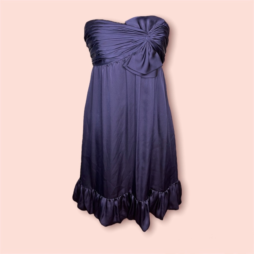 Vineyard Collection Navy Strapless Ruffle Hem Dress